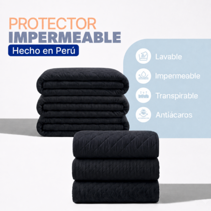 Protector de Colchón QUEEN NEGRO Impermeable y Transpirable Antiácaros